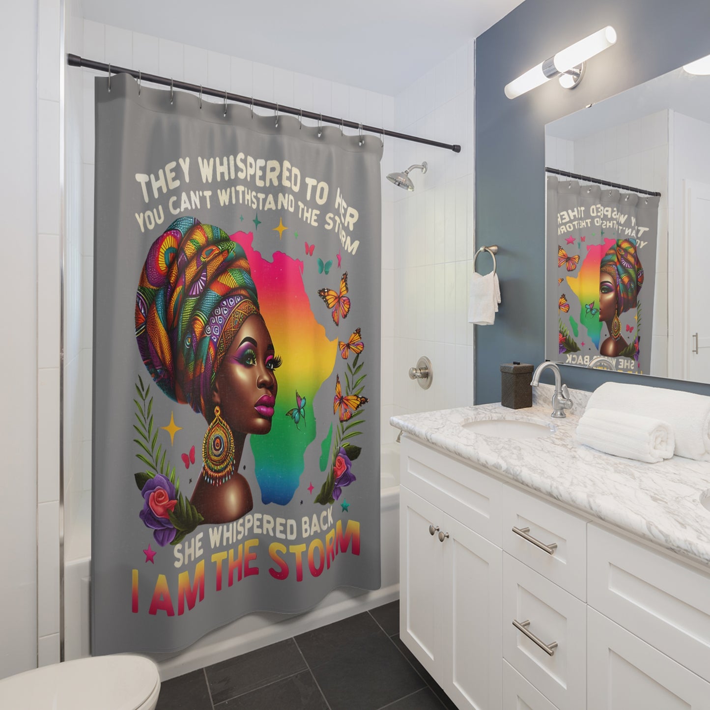 Bold African Art Shower Curtain - I Am The Storm Design
