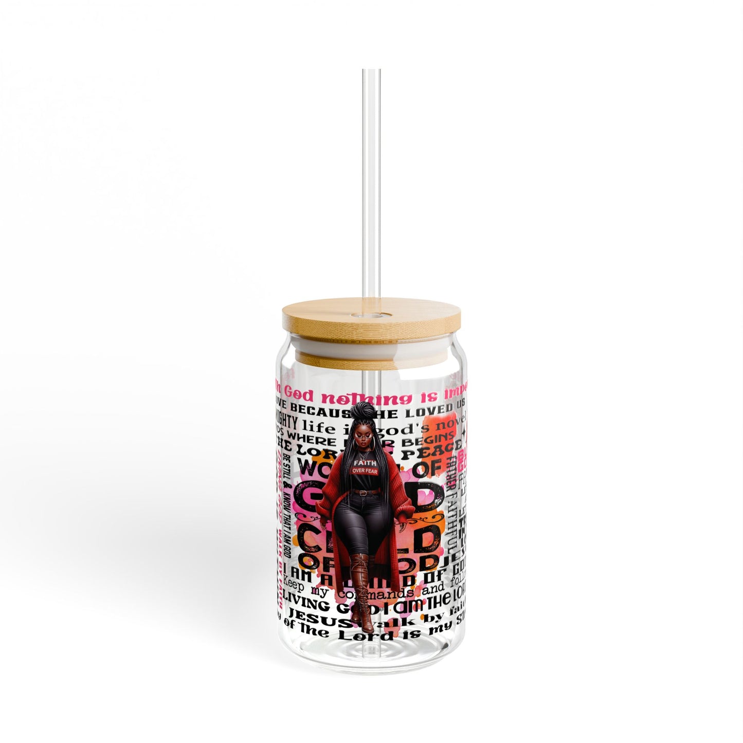 Faith Over Fear – 16oz Inspirational Sipper Glass | Motivational Drinkware with Quotes