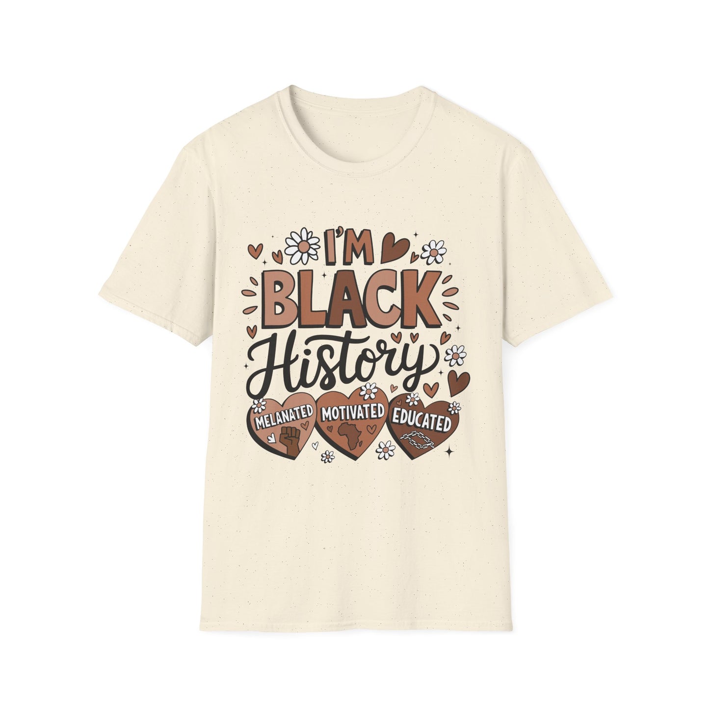 Black History Month Unisex Softstyle T-Shirt - I'm Black History, Melanated, Motivated, Educated