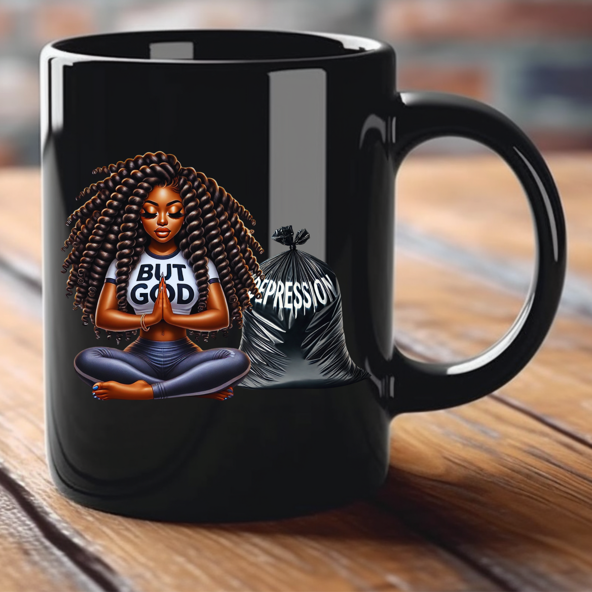 Inspirational Black Mug - "But God" Depression Design for Mindfulness and Positivity (11oz, 15oz)