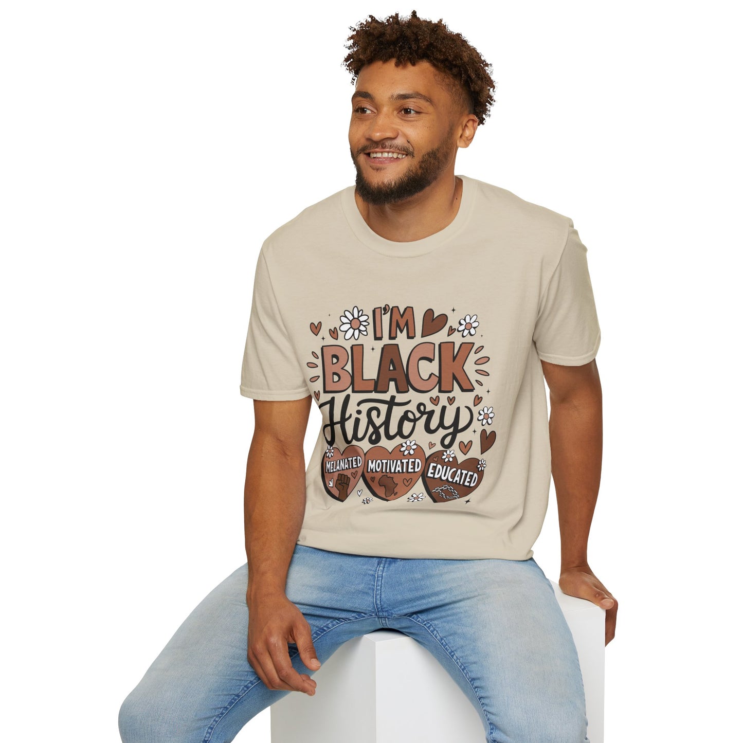 Black History Month Unisex Softstyle T-Shirt - I'm Black History, Melanated, Motivated, Educated