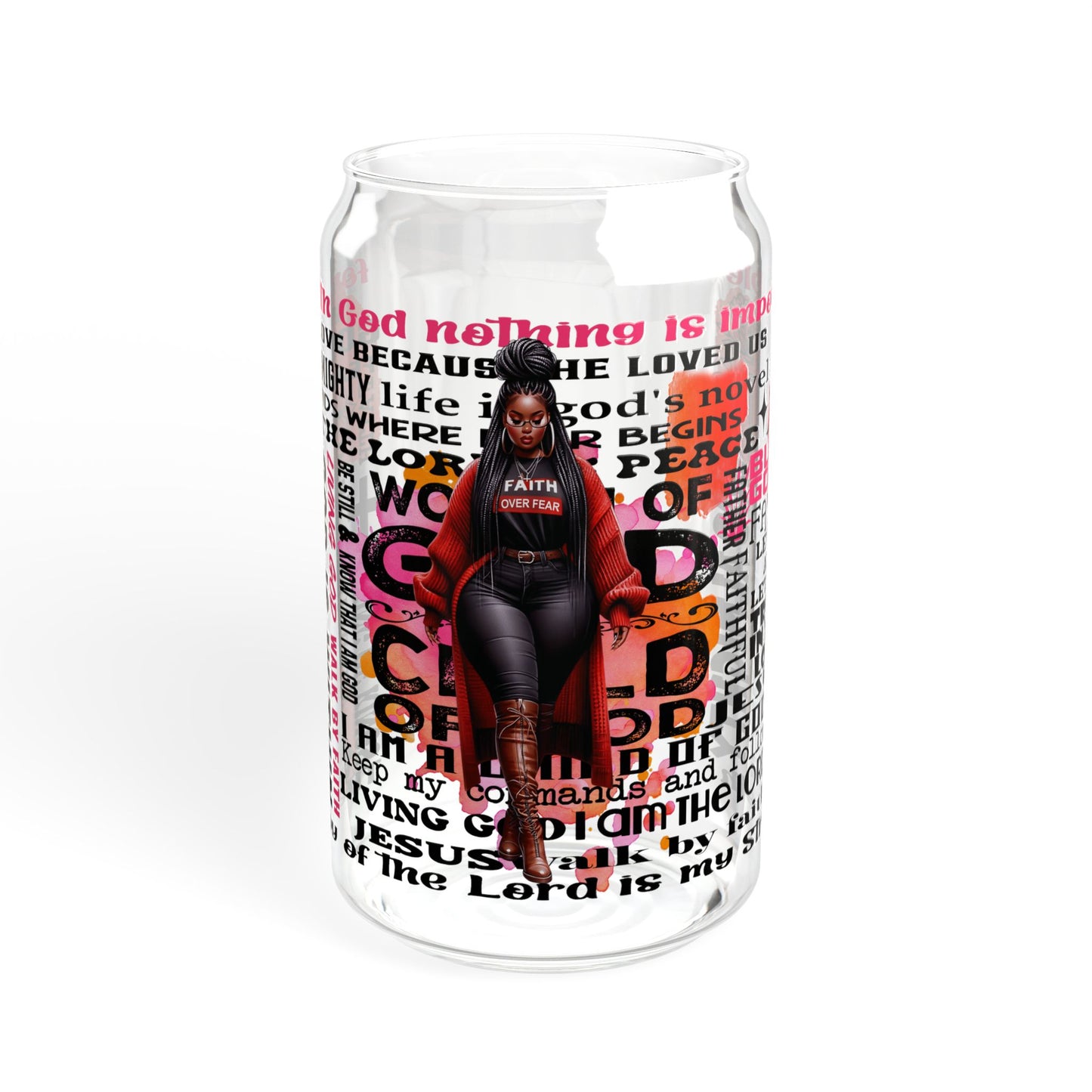 Faith Over Fear – 16oz Inspirational Sipper Glass | Motivational Drinkware with Quotes
