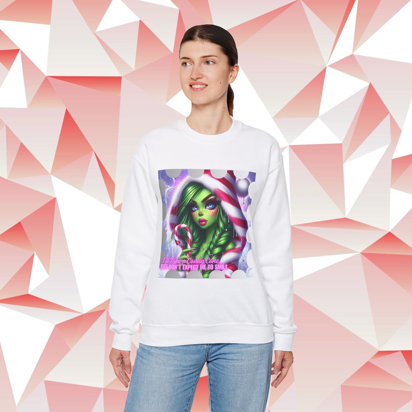 Crewneck Sweatshirt - Diva Grinch with Candy Cane