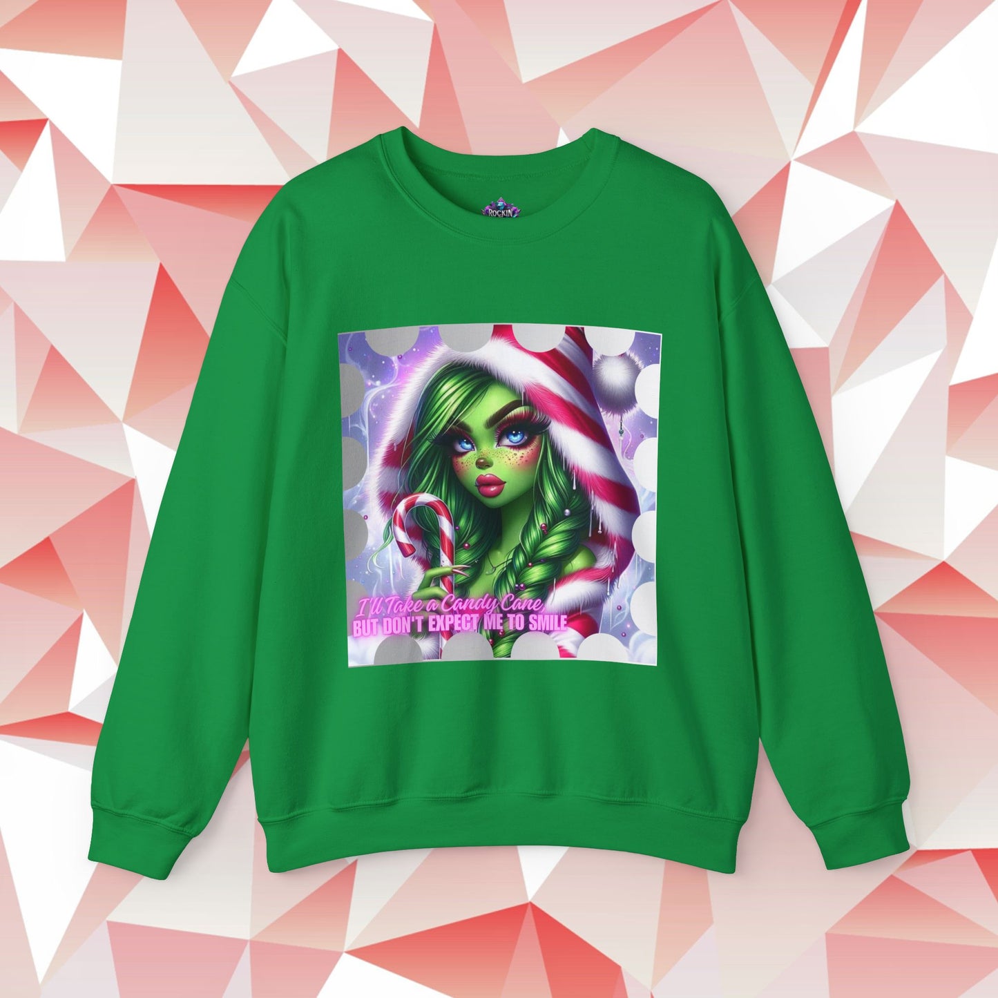 Crewneck Sweatshirt - Diva Grinch with Candy Cane