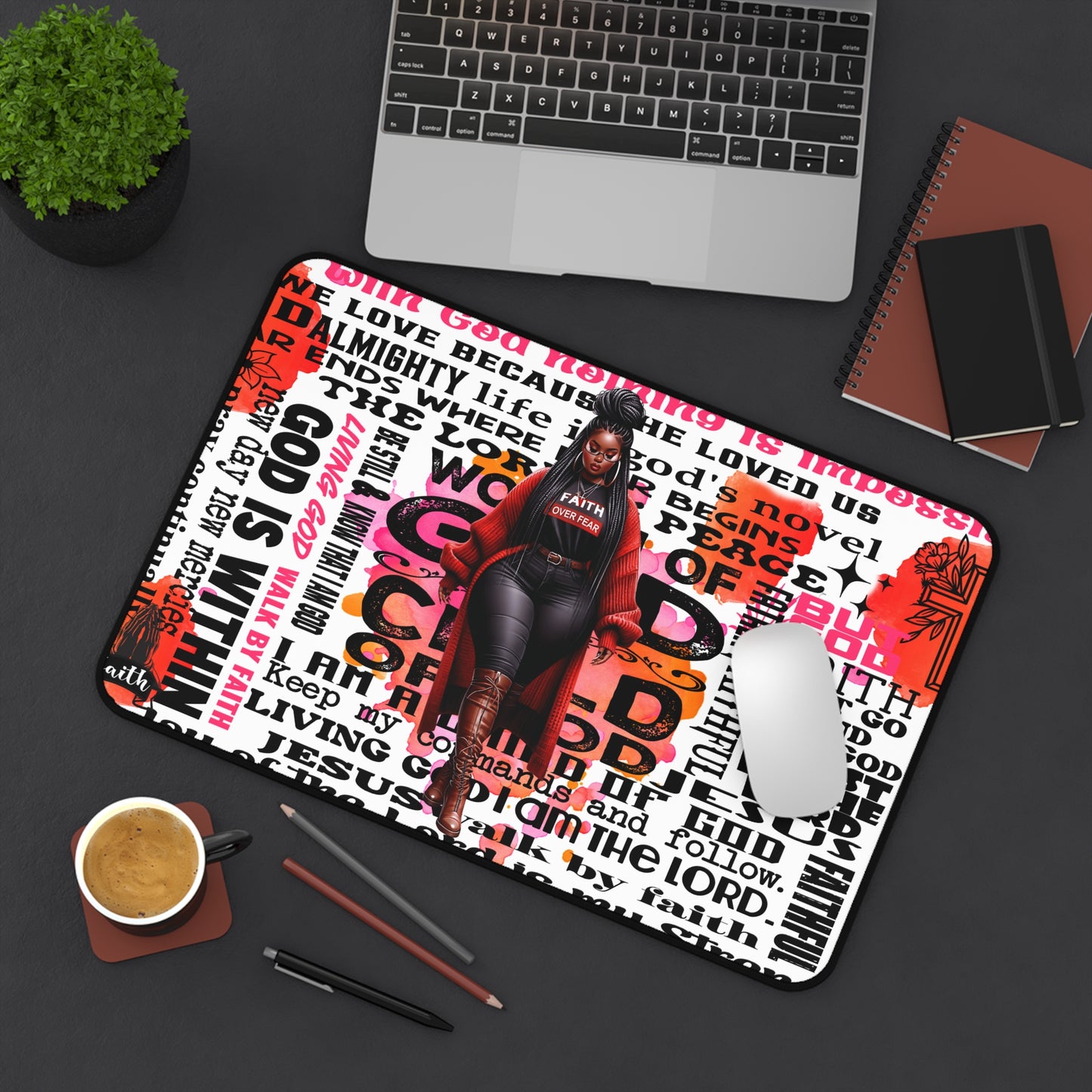 Faith Over Fear Inspirational Desk Mat | 12x18 | Motivational Christian Decor