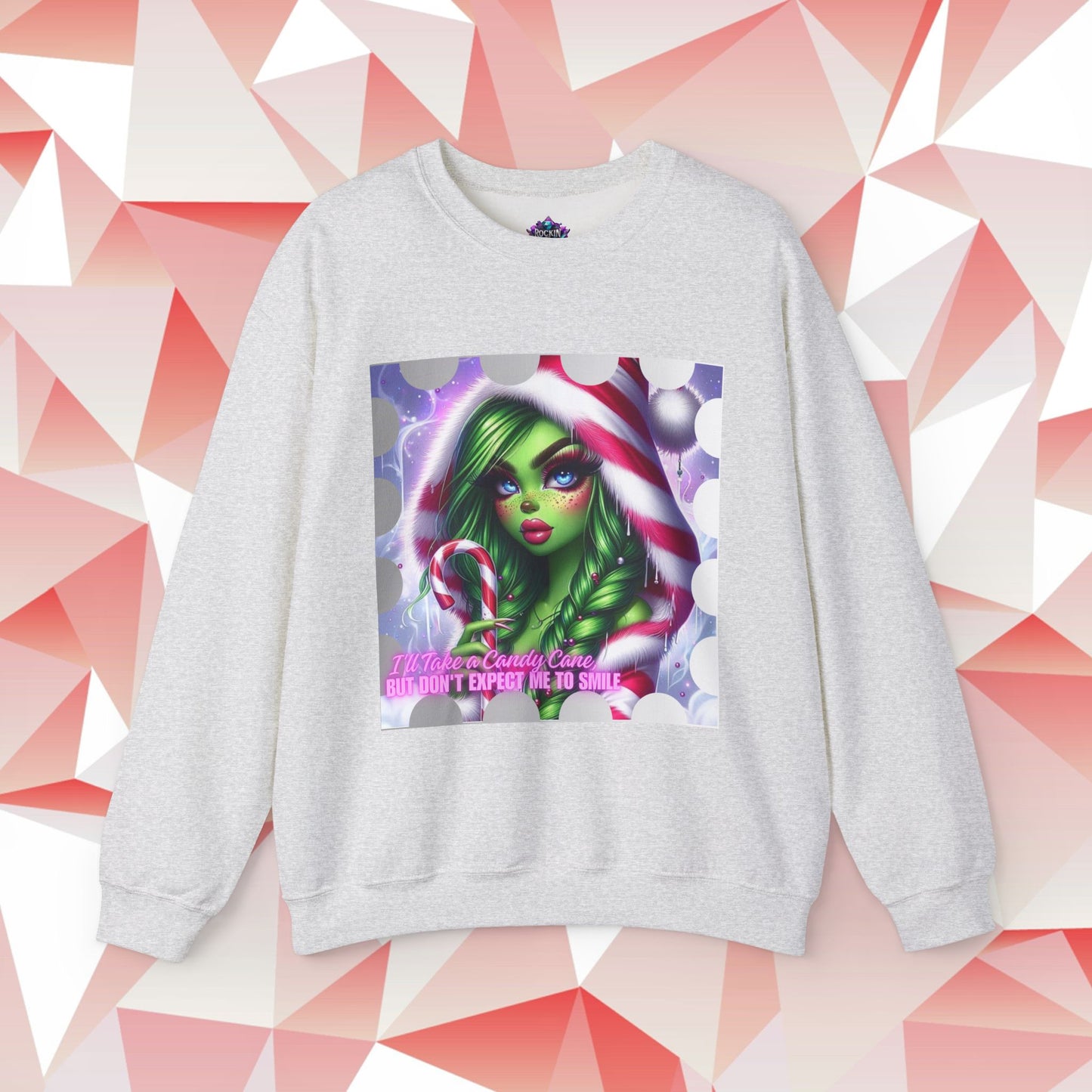 Crewneck Sweatshirt - Diva Grinch with Candy Cane