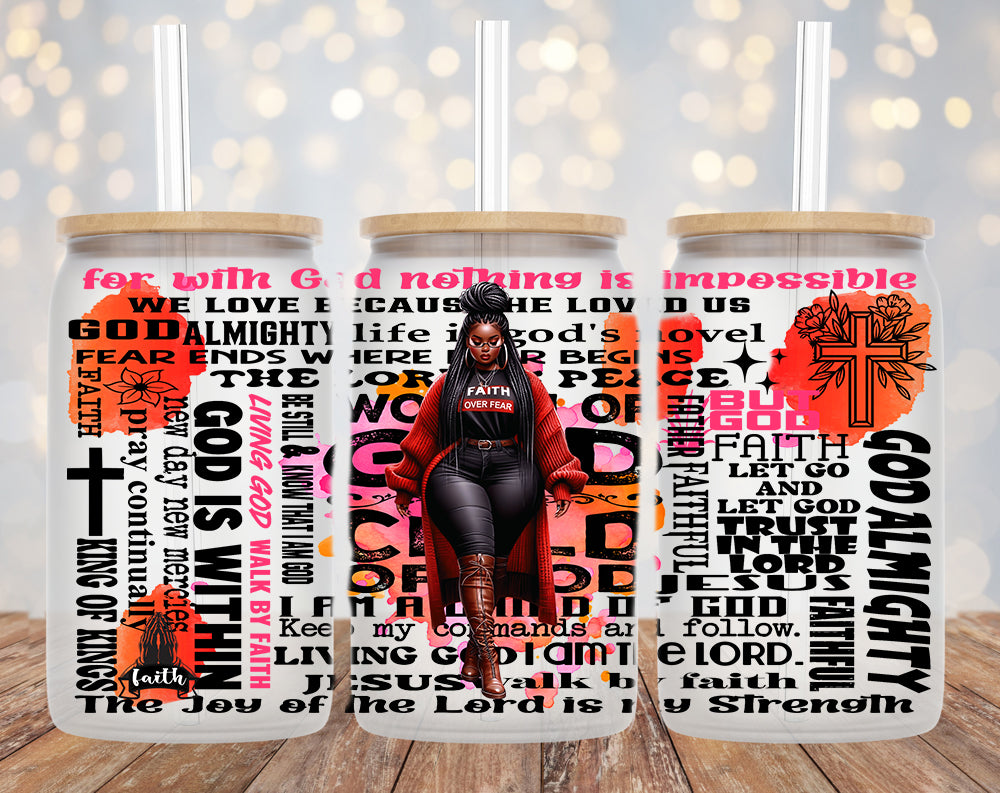 Faith Over Fear – 16oz Inspirational Sipper Glass | Motivational Drinkware with Quotes