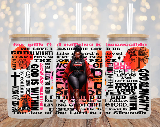 Faith Over Fear – 16oz Inspirational Sipper Glass | Motivational Drinkware with Quotes