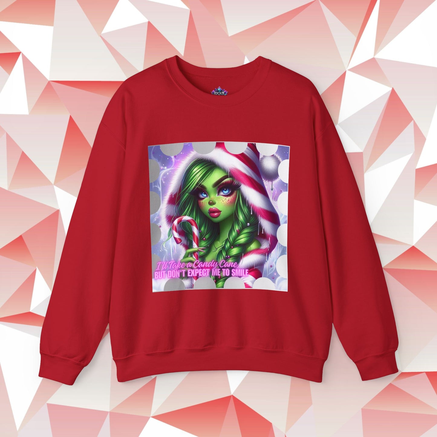 Crewneck Sweatshirt - Diva Grinch with Candy Cane