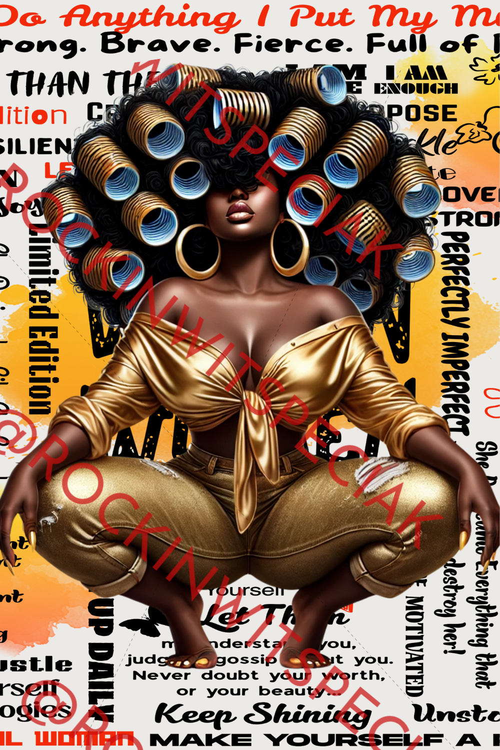 Empowered Woman in Curlers – Character PNGs ONLY | Black Woman Clipart | Crowned in Confidence Digital Art Bundle
