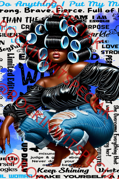 Empowered Woman in Curlers – Character PNGs ONLY | Black Woman Clipart | Crowned in Confidence Digital Art Bundle