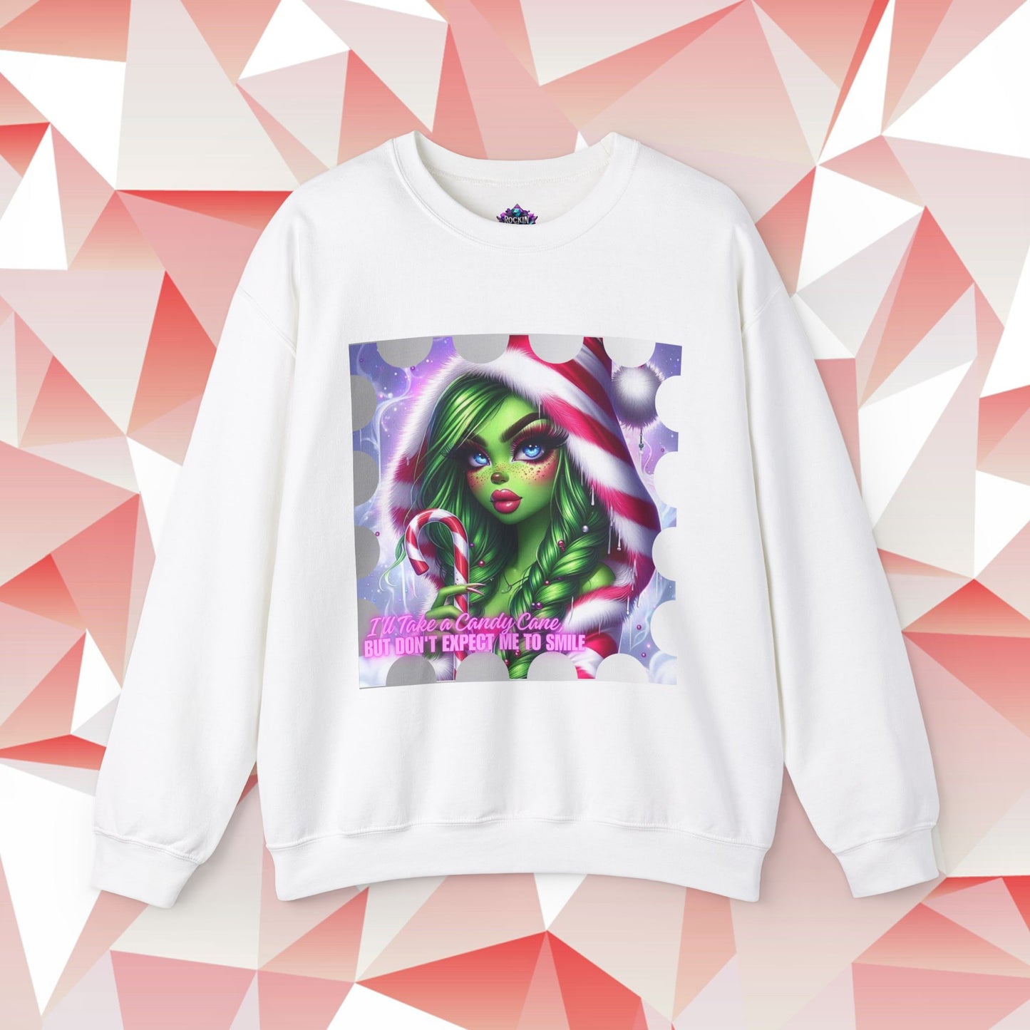 Crewneck Sweatshirt - Diva Grinch with Candy Cane