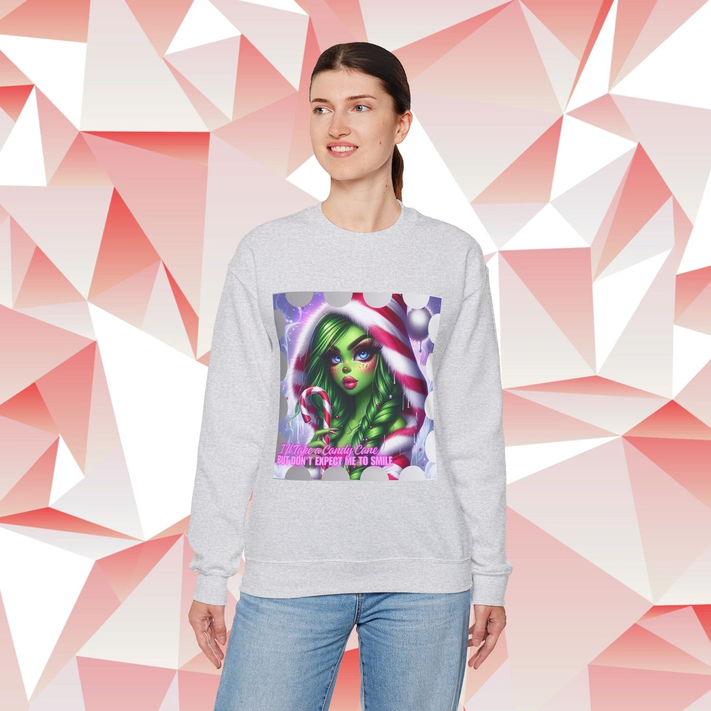 Crewneck Sweatshirt - Diva Grinch with Candy Cane