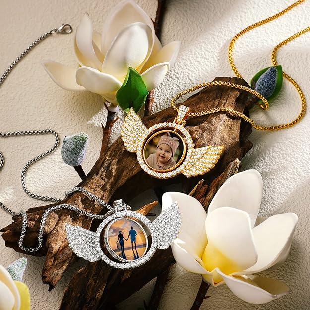 Custom Angel Wing & Heart Photo Pendant – Personal Tribute Jewelry