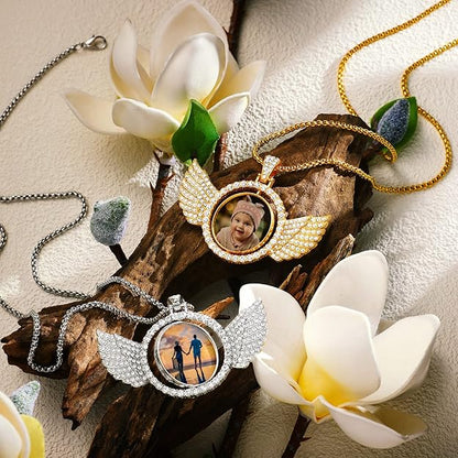 Custom Angel Wing & Heart Photo Pendant – Personal Tribute Jewelry